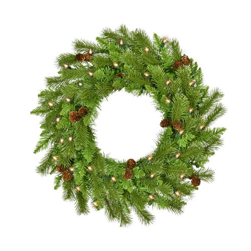 24“ Pre-Lit Clear Incandescent Pinecone Wreath