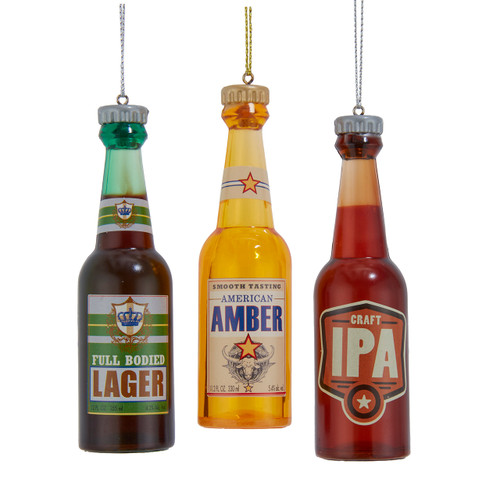Beer Bottle Ornaments, 3 Assorted