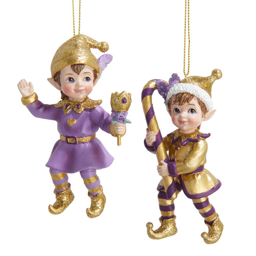 Purple & Gold Elf Ornaments, 2 Assorted