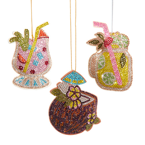 Bedazzled Tropical Drink Ornaments, 3 Assorted