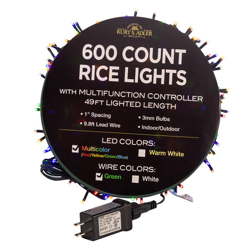 49' 600L Multicolor 3MM LED Multifunction Rice Lights With Green Wire On Spool
