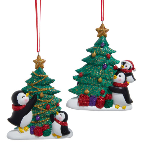 Penguins Decorating Christmas Tree Ornaments, 2 Assorted