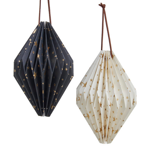 Star With Brown Leather String Ornaments, 2 Assorted