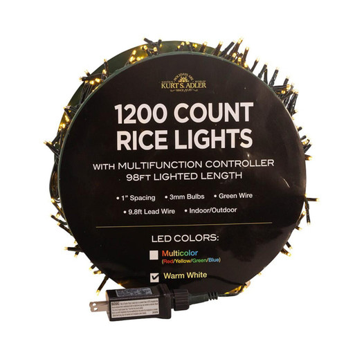 98' 1,200L Warm White 3MM LED Multifunction Rice Lights With Green Wire On Spool