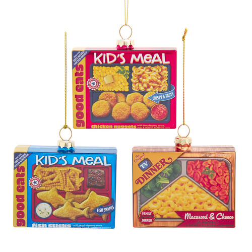 Glass TV Dinner Ornaments, 3 Assorted
