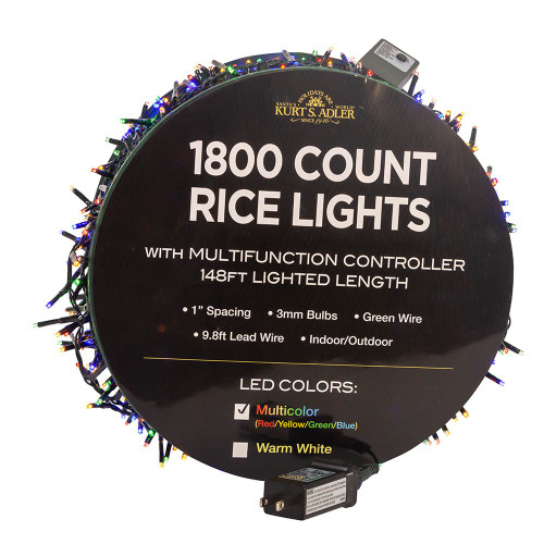 148' 1,800L Multicolor 3MM LED Multifunction Rice Lights With Green Wire On Spool