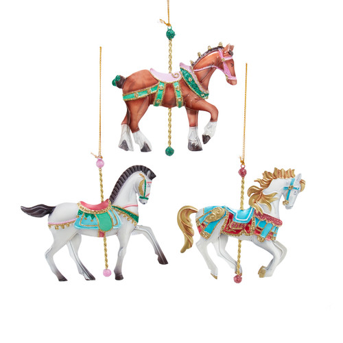 Carousel Horse Ornaments, 3 Assorted