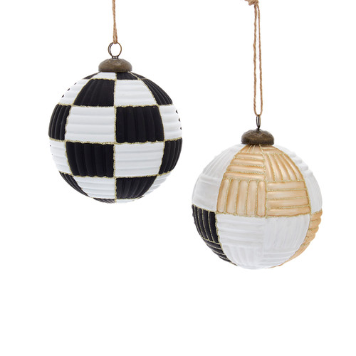 100MM Glass Black, White & Gold Ball Ornaments, 2 Assorted