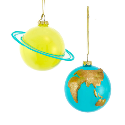 Glass Glow-In-The-Dark Planet Ornaments, 2 Assorted