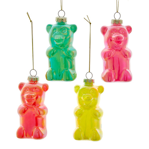 Glass Glow-In-The-Dark Bear Ornaments, 4 Assorted