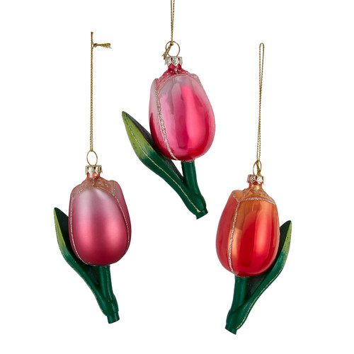 Glass Tulip Ornaments, 3 Assorted