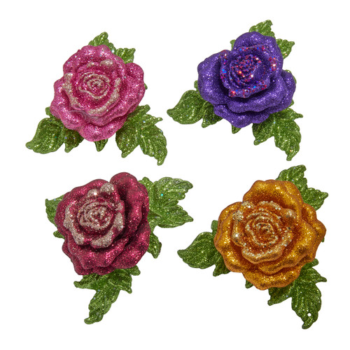 Rose Clip-On Ornaments, 4 Assorted