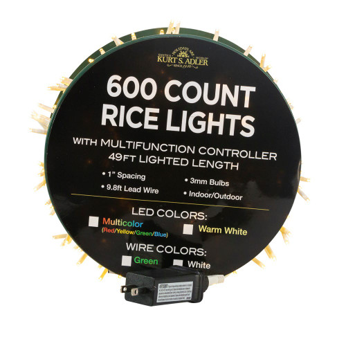 49' 600L Warm White 3MM LED Multifunction Rice Lights With White Wire On Spool