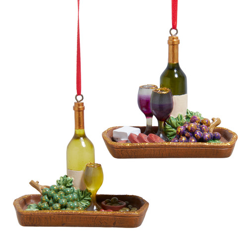 Wine With Tray Ornaments, 2 Assorted 