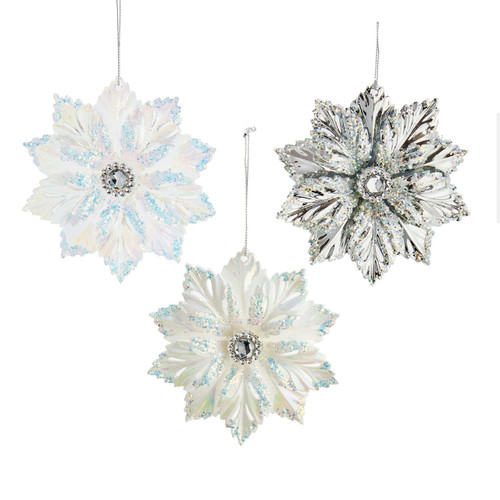 Opalescent Poinsettia Ornaments, 3 Assorted