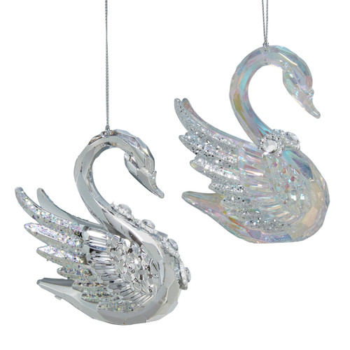 Opalescent Swan Ornaments, 2 Assorted 