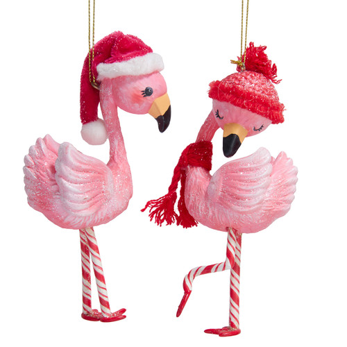 Candy Cane Flamingo Ornaments, 2 Assorted