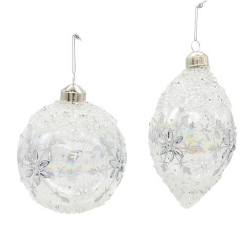 Glass Iridescent Snowflake Ball & Drop Ornaments, 2 Assorted 