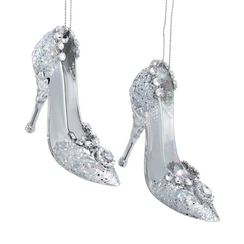 Silver High Heel Shoes Ornaments, 2 Assorted