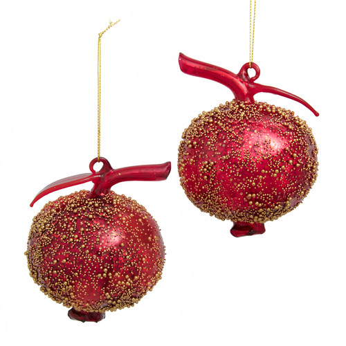 Glass Textured Pomegranate Ornaments, 2 Assorted