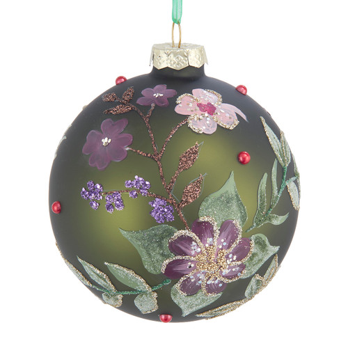 Glass Green Flower Ball Ornament