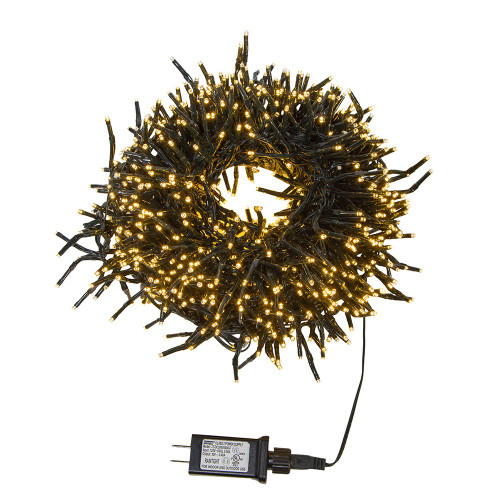 16' 480L Warm White 3MM LED Multifunction Cluster Garland With Green Wire