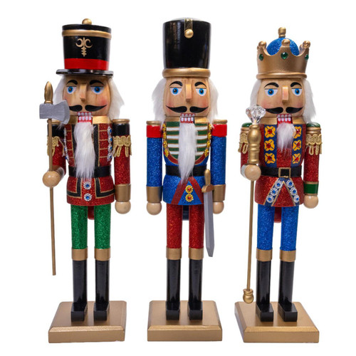 15" Red, Green & Blue Nutcrackers, 3 Assorted