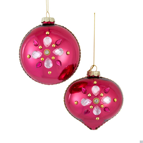 Glass Ruby Pomegranate Ball & Onion Ornaments, 2 Assorted