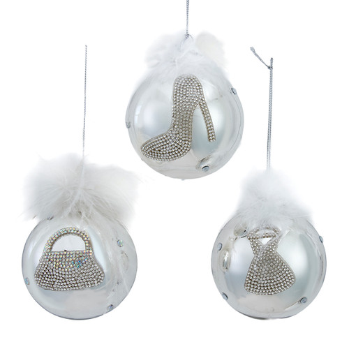 Glass Silver Bedazzled™ With Feather Ball Ornaments, 3 Assorted