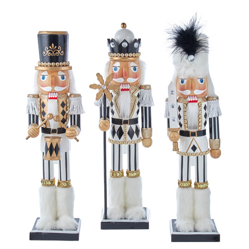 15" Black, White & Gold Nutcrackers, 3 Assorted 