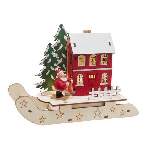 5.5" Battery Operated LED Lighted Sled With Village Scene & Santa