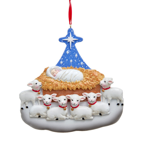 Nativity Sheep Family Of 6 Ornament For Personalization 