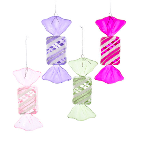 Shatterproof Glittered Striped Candy Ornaments, 4 Assorted 