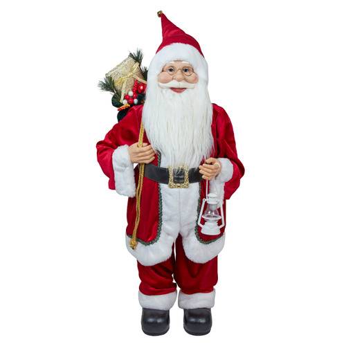 32" Standing Santa With Sack & White Lantern