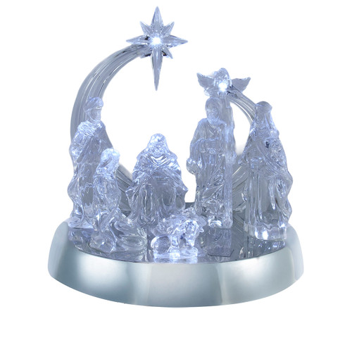 7" Battery Operated Cool White LED Musical Acrylic Nativity Scene 