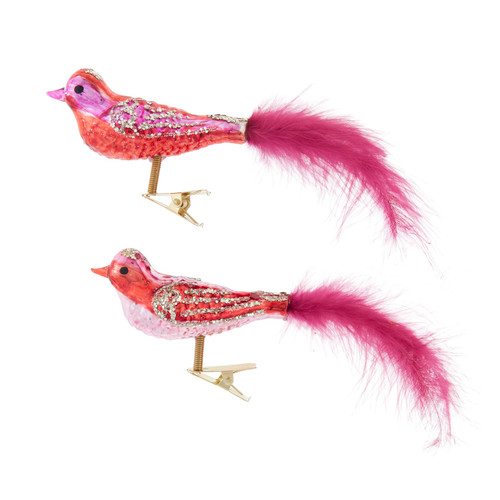 Glass Clip-On Bird Ornaments, 2 Assorted