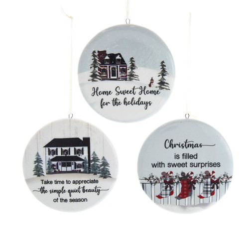 Farmhouse & Stocking Disc With Sayings Ornaments, 3 Assorted