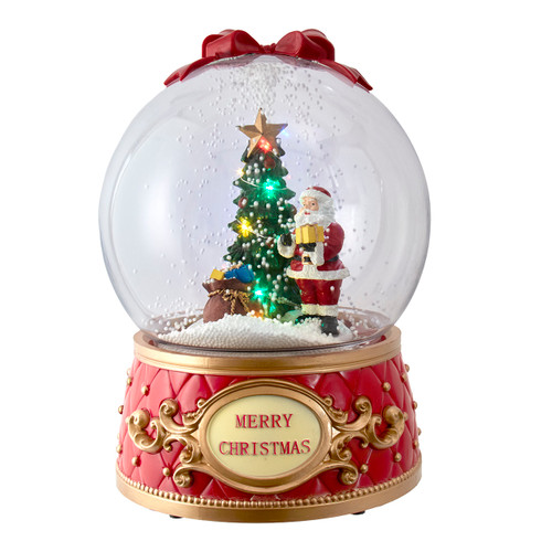 11.4" Battery Operated Musical LED Santa & Tree With Swirling Snow Christmas Ball Table Piece