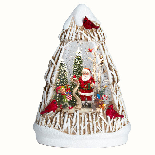 9.75" Battery Operated USB LED Birch Tree With Spinning Glitter Water Globe 