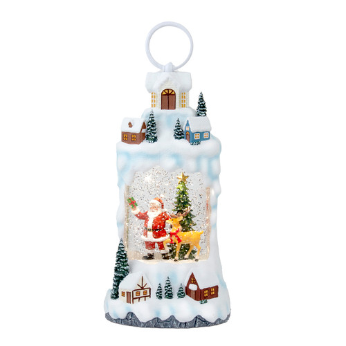 10" Battery Operated LED Village With Santa, Deer & Spinning Glitter Water Lantern
