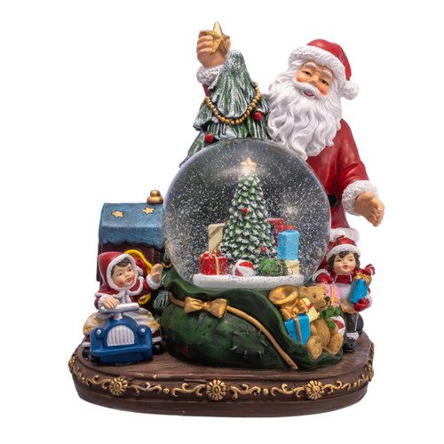 100MM Musical Santa With Children & Tree Water Globe