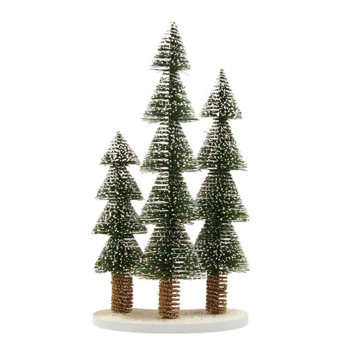 12-16" Dark Green Miniature Trees With Snowy Glitter Table Piece