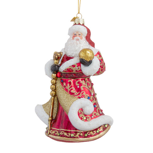 Bellissimo Glass Red & Gold Santa Ornament