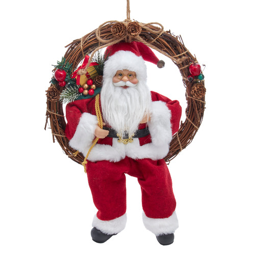 12" Santa Sitting In Wreath With Sack