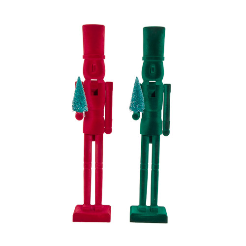 22" Red & Green Flocked Nutcracker With Tree, 2 Assorted