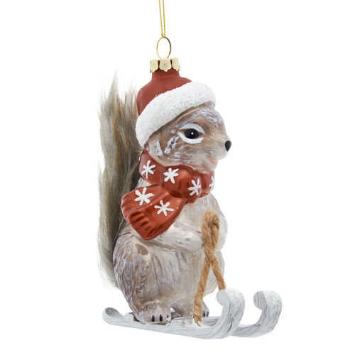Glass Squirrel With Hat & Scarf Ornament