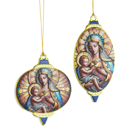 Jesus & Virgin Mary Ornaments, 2 Assorted