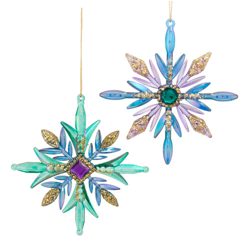 Peacock Colored Snowflake Ornaments, 2 Assorted