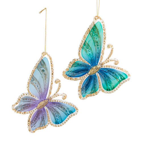 Peacock Colored Butterfly Ornaments, 2 Assorted