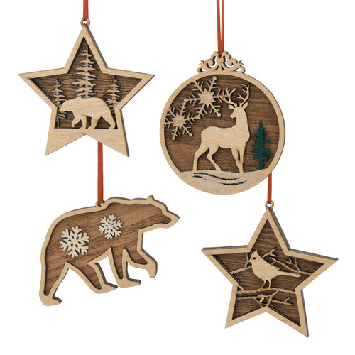 Deer, Cardinal & Bear Ornaments, 3 Assorted